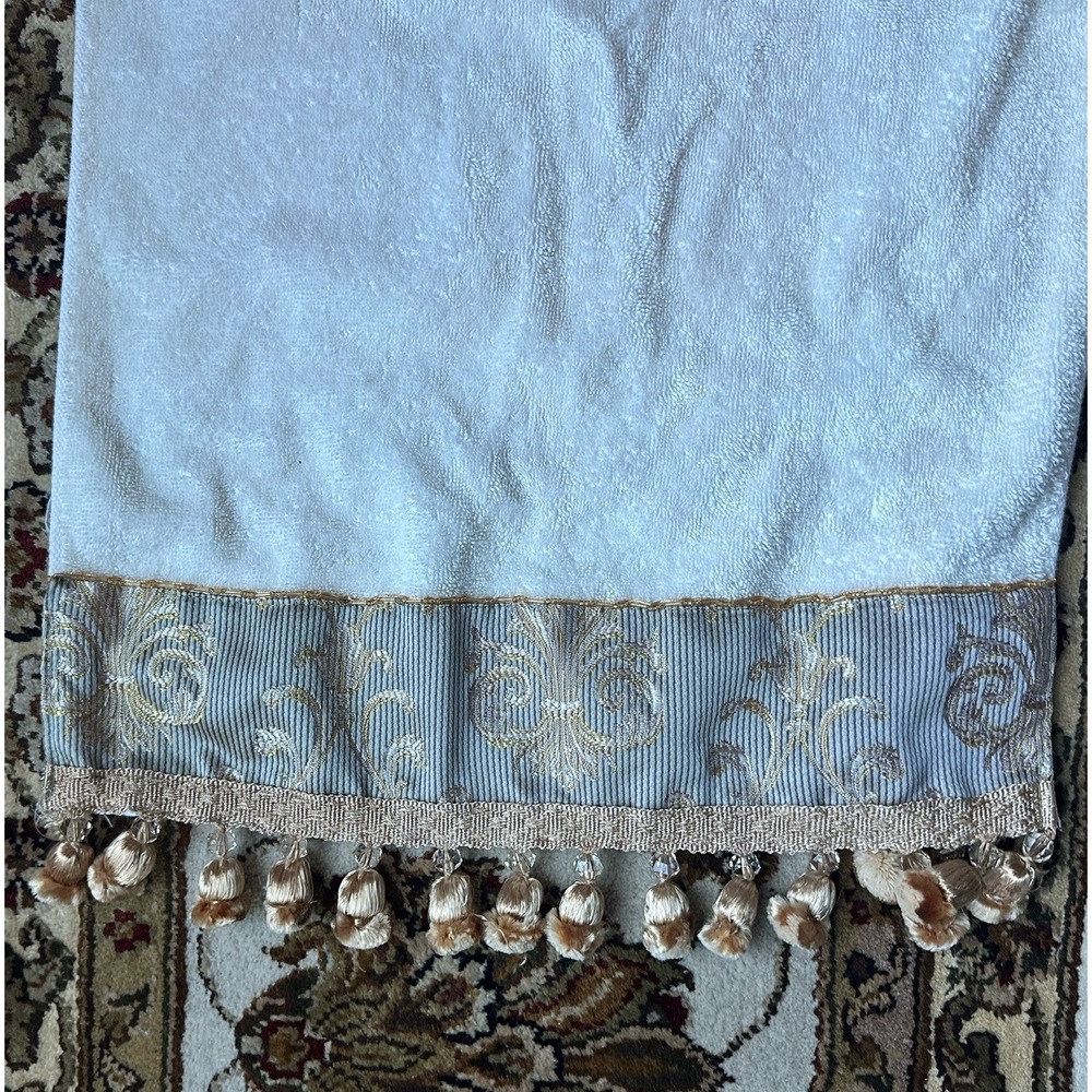 CROSCILL Hand Towels 11x17 to 15x26 Inch Cream Brocade Gold Tassels Decorative - Picture 7 of 13